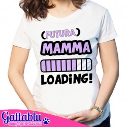T-shirt Futura Mamma Loading, idea regalo divertente per gravidanza! Scritte lilla!
