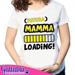 T-shirt Futura Mamma Loading, idea regalo divertente per gravidanza! Scritte gialle!