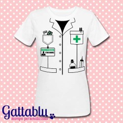 T-shirt donna Camice da farmacista PERSONALIZZATA CON IL TUO NOME, regalo farmacista o laurea studentessa farmacia!