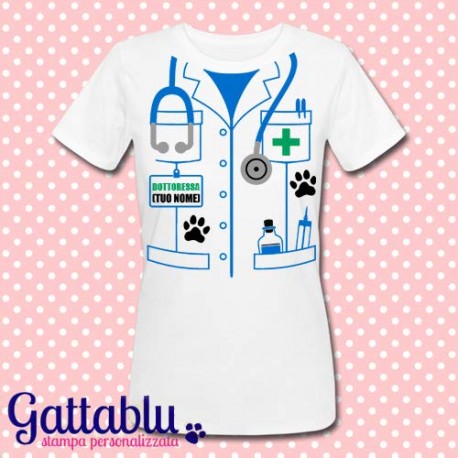 T-shirt donna Camice da veterinaria PERSONALIZZATA CON IL TUO NOME, regalo dottoressa o laurea veterinaria!