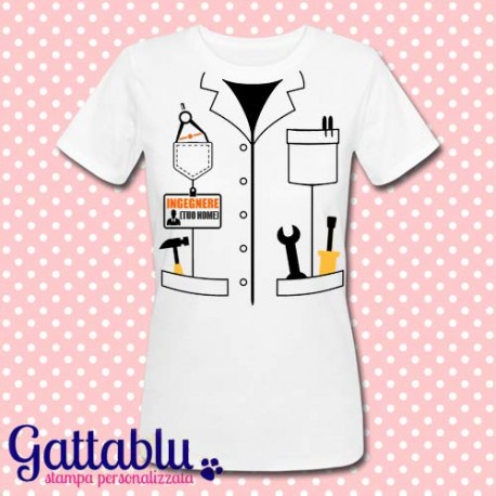 T-shirt donna Camice da ingegnere PERSONALIZZATA CON IL TUO NOME, regalo dottoressa in laboratorio o laurea ingegneria!