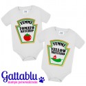 Coppia di body pagliaccetti neonati Ketchup e Mostarda divertenti! Bimbi e bimbe, gemelli o gemelle!