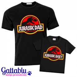 Set padre e figlio t-shirt uomo + t-shirt bimbo Jurassic Dad e Jurassic Baby, Jurassic Park inspired