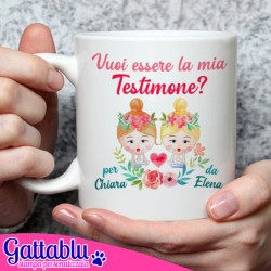 Tazza mug 11 oz Vuoi essere la mia Testimone? Bamboline! PERSONALIZZABILE CON I NOMI DELLA SPOSA E DELLA TESTIMONE!