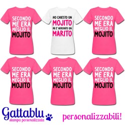 Pacchetto 6 t-shirt Addio al Nubilato Mojito Marito, sposa e 5 amiche, PERSONALIZZABILI COME VUOI! Pink version.