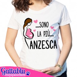 T-shirt donna Sono la più Panzesca, idea regalo divertente per gravidanza! Capelli castani!