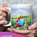 Tazza mug 11 oz Dog Love, coppia e cagnolino, PERSONALIZZATA CON I VOSTRI NOMI, RAZZA CANE, CAPELLI!