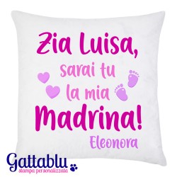 Federa per Cuscino Sarai tu la mia Madrina! PERSONALIZZATA CON NOMI DI MADRINA E BIMBA O BIMBO! Idea regalo Battesimo e Nascita!