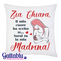 Federa per Cuscino Il mio cuore ha scelto te, sarai tu la mia madrina! PERSONALIZZATA CON NOME! Idea regalo Battesimo e Nascita!