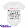 Body bimba Una produzione originale Copyright PERSONALIZZATO CON NOMI BIMBA, MAMMA E PAPA' E ANNO DI NASCITA! Divertente!