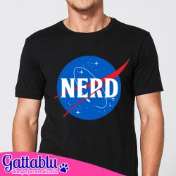T-shirt uomo NERD, logo Nasa inspired divertente! Nera!