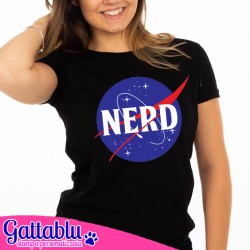 T-shirt donna NERD, logo Nasa inspired divertente! Nera!