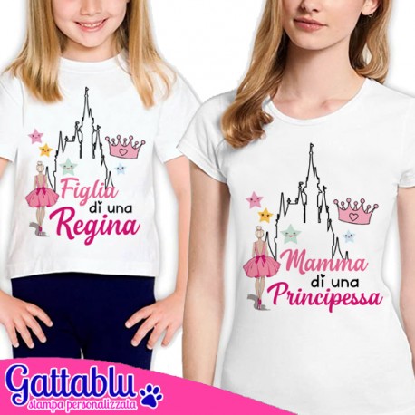 Coppia di t-shirt madre e figlia Mamma di una Principessa, Figlia di una Regina, castello delle fiabe!