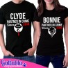 T-shirt di coppia lui e lei Bonnie e Clyde Partner in crime since PERSONALIZZATE CON ANNO, ANNIVERSARIO O MATRIMONIO! Nere!