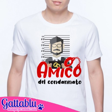 T-shirt uomo Addio al Celibato: Amico del Condannato! Manette, idea regalo per party, festa, amico dello sposo!