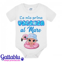 Body bimbo La mia prima vacanza al mare! Bimbo con salvagente fenicottero! Idea regalo prima estate!