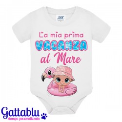 Body bimba La mia prima vacanza al mare! Bimba con salvagente fenicottero! Idea regalo prima estate!