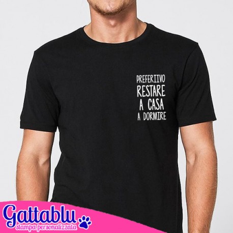 T-shirt uomo Antisocial: preferivo restare a casa a dormire! Divertente idea regalo anti social! (Nera)