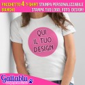 Pacchetto 4 t-shirt donna CON STAMPA PERSONALIZZABILE, stampa tuo logo, foto, design! Colore bianco.