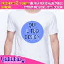 Pacchetto 2 t-shirt uomo CON STAMPA PERSONALIZZABILE, stampa tuo logo, foto, design! Colore bianco.