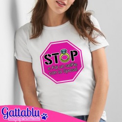 T-shirt donna Stop e fai un selfie con la sposa! Idea divertente Addio al Nubilato! Bianca!