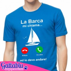 T-shirt uomo La barca mi chiama ed io devo andare! Barca a vela! Idea regalo per appassionato di mare, motoscafo, yacht! Blu!