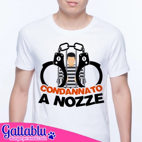 T-shirt uomo Addio al Celibato: condannato a nozze! Divertente idea regalo per futuro sposo, manette!