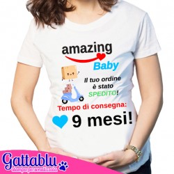 T-shirt donna Amazing Baby, ordine spedito! Tempo di consegna 9 mesi! Regalo per gravidanza, futura mamma di bimbo!