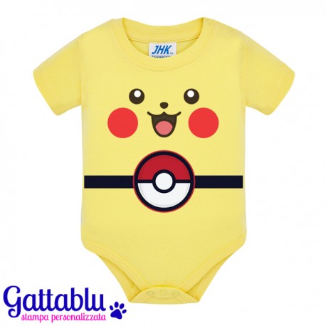 Body neonato bimbo e bimba con personaggio cartone animato giapponese poke mon pika chu