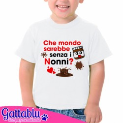 T-shirt bimbo e bimba Che mondo sarebbe senza i nonni? Barattolo di cioccolato! Festa dei nonni!