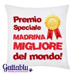 Federa per cuscino Premio speciale Madrina migliore del mondo, idea regalo per la madrina di battesimo!