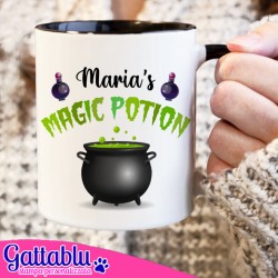 Tazza Mug 11 oz Magic Potion Personalizzata con Il Tuo Nome, calderone e pozioni magiche da Strega, Halloween Decor! 
