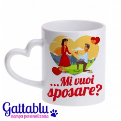 Tazza Mug 11 oz Manico Cuore Mi Vuoi sposare? Sorpresa proposta Matrimonio, Fidanzamento! Cuori rossi!