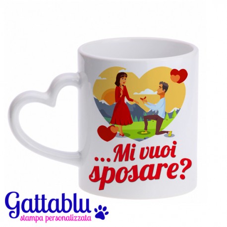 Tazza Mug 11 oz Manico Cuore Mi Vuoi sposare? Sorpresa proposta Matrimonio, Fidanzamento! Cuori rossi!