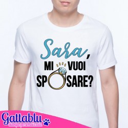 T-shirt uomo Mi Vuoi sposare? Personalizzata con Nome Sposa! Sorpresa proposta di Matrimonio, Fidanzamento!