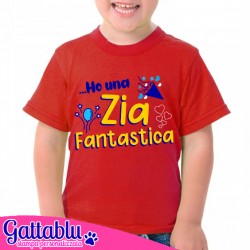 T-shirt bimbo e bimba Ho una Zia fantastica! Idea regalo zia speciale e nipotino o nipotina! Rossa!