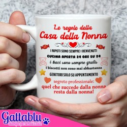 Tazza mug 11 oz Regole della casa della Nonna! Biscotti caramelle e coccole! Idea Regalo per la Festa dei Nonni!