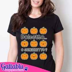 T-shirt donna Dolcetto o scherzetto, zucche divertenti di Halloween!