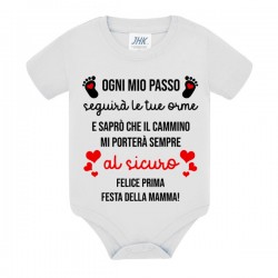 Body bodino neonato bimbo e bimba Ogni mio passo sulle tue orme, buona prima festa della mamma! Cuori rossi!