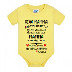 Body bodino neonato bimbo e bimba PERSONALIZZATO CON IL NOME Buona prima festa della mamma! Giallo!