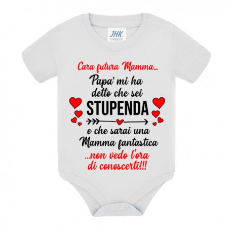 Body bodino neonato bimbo e bimba Cara futura mamma non vedo l'ora di conoscerti! Cuori rossi, festa della mamma!