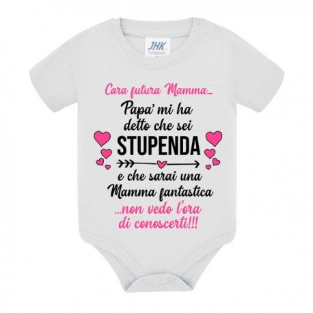 Body bodino neonato bimbo e bimba Cara futura mamma non vedo l'ora di conoscerti! Cuori rosa, festa della mamma!