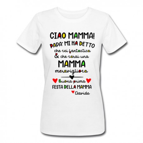 T-shirt donna Buona prima Festa della mamma! Personalizzata con il nome del bimbo o bimba!