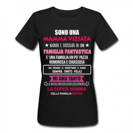 T-shirt donna nera Mamma viziata personalizzata con nome della famiglia! Divertente, festa della mamma!