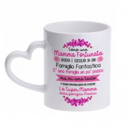 Tazza mug 11 oz manico cuore Sono una mamma fortunata personalizzata con nome della famiglia! Idea regalo, festa della mamma!