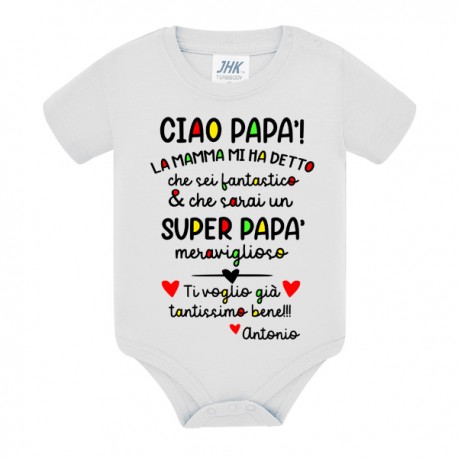 Body bodino neonato bimbo e bimba Ciao papà, sarai un super papà! PERSONALIZZATO CON IL NOME!