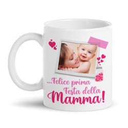 Tazza mug 11 oz Felice prima festa della mamma, personalizzata con la tua foto!