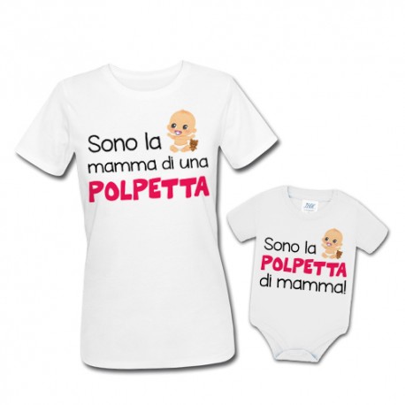 Pacchetto di coppia t-shirt e body mamma e bimba Mamma di una polpetta, polpetta di mamma! Festa della Mamma!