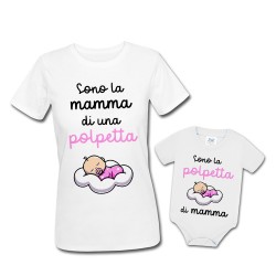 Pacchetto di coppia t-shirt e body mamma e bimba Mamma di una polpetta, polpetta di mamma! Pink baby!