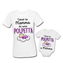 Pacchetto di coppia t-shirt e body mamma e bimba Sono la Mamma di una polpetta, sono la polpetta di mamma!